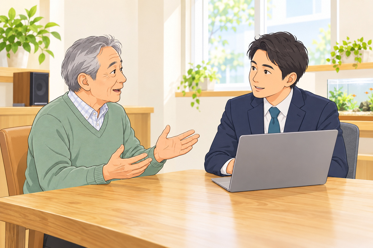 豊中補聴器センターで聴こえの相談をする様子